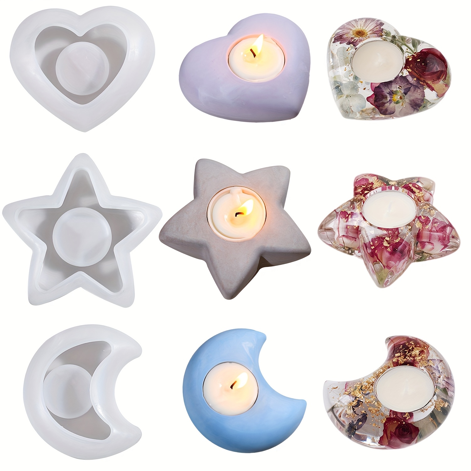 Candle Holder Supplies - Resin Casting Molds Featuring Stars, Moons,