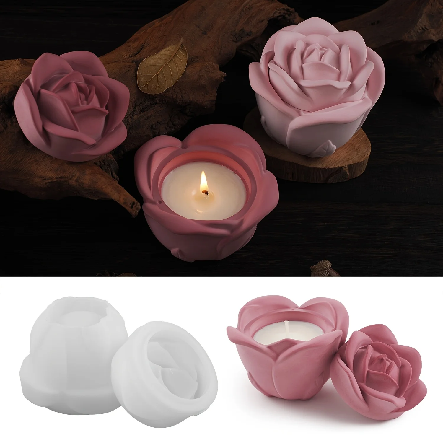 2-Piece Set Rose Shaped Silico - Candle Holder Supplies 评论和价格